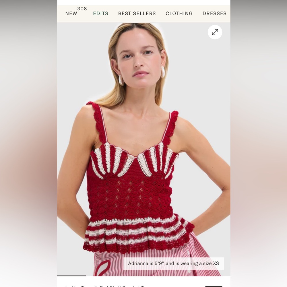 Red and White Shell Crochet Tank Top